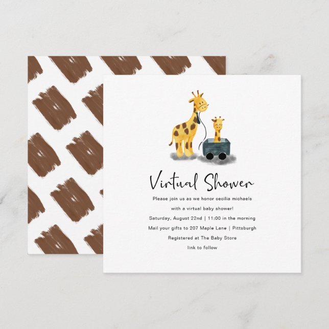 Cute Giraffe Illustration Virtual Baby Shower Invitation (Front/Back)