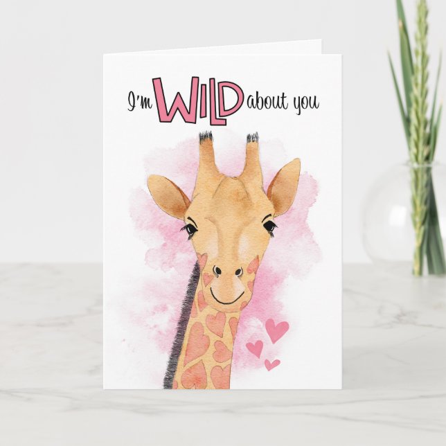 Cute Giraffe I'm Wild About You Valentine's Day Holiday Card (Front)