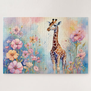 Cute Giraffe In a Pastel Garden Jigsaw Puzzle