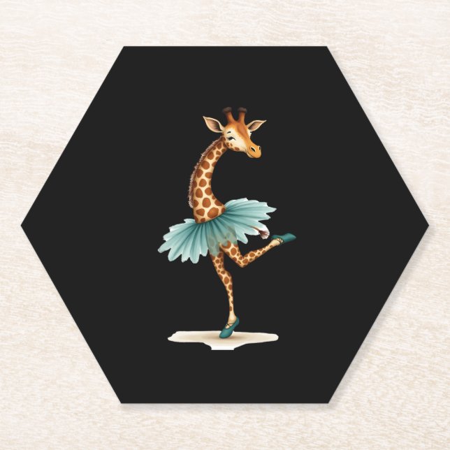 Cute giraffe in a tutu dancing as a ballerina, gif paper coaster (Front)