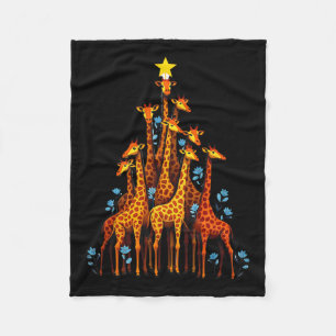 Cute Giraffe In Christmas Tree Hat Floral Giraffe  Fleece Blanket