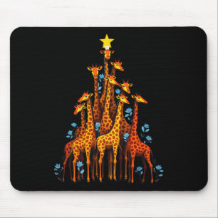 Cute Giraffe In Christmas Tree Hat Floral Giraffe  Mouse Pad