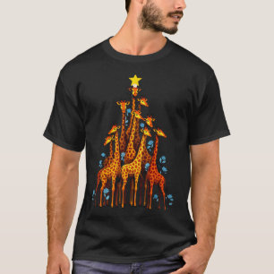 Cute Giraffe In Christmas Tree Hat Floral Giraffe  T-Shirt