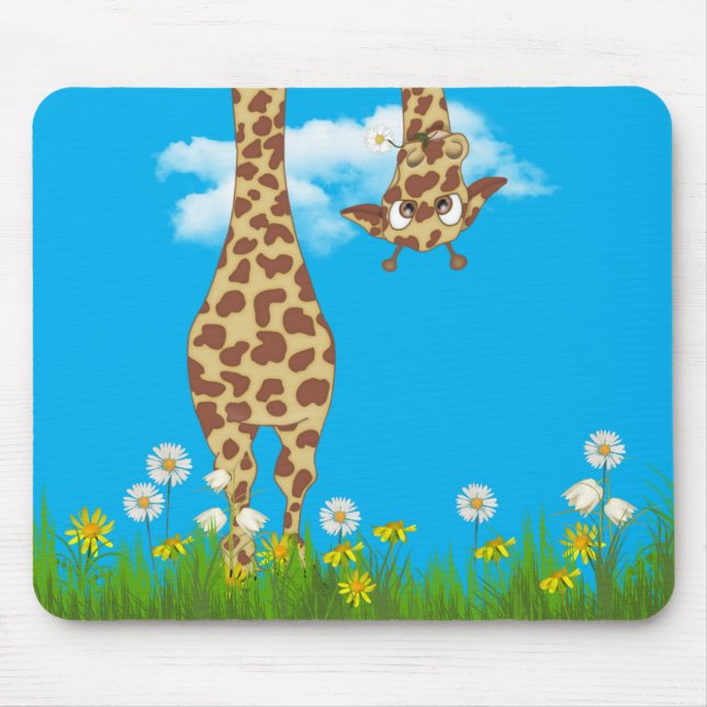 cute giraffe in grass and flowers mouse pad (Front)