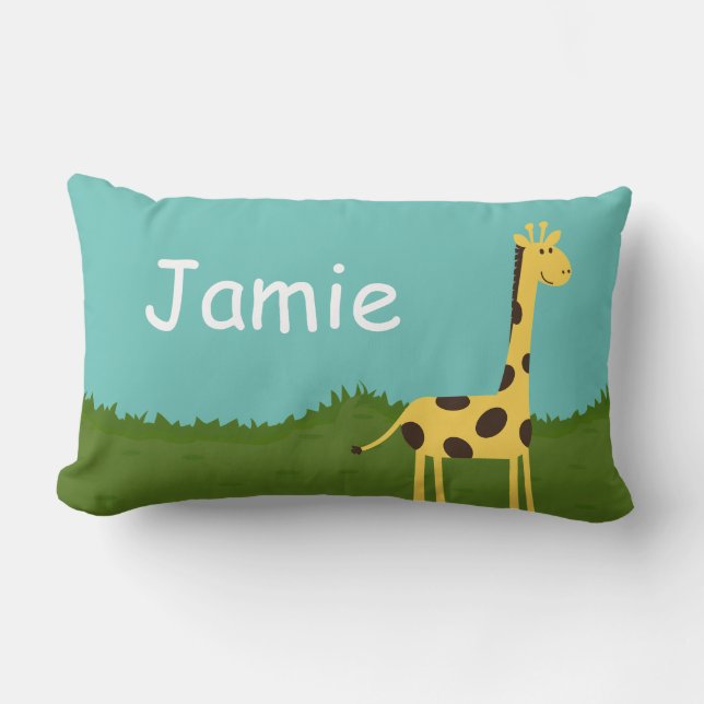 Cute Giraffe in Grass Personalised Throw Pillow (Front)