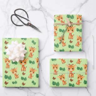 Cute Giraffe in green colour Wrapping Paper Sheet