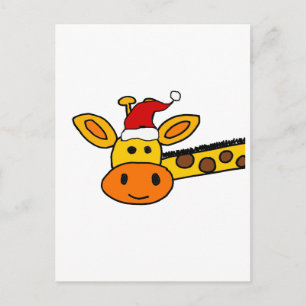 Cute Giraffe in Santa Hat Christmas Cartoon Postcard
