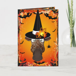 Cute Giraffe in Witches Hat Halloween Card