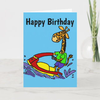 Cute Giraffe Jet Skiing Cartoon Card