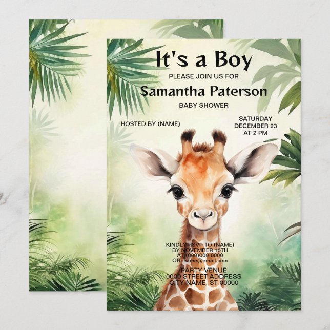 Cute Giraffe Jungle Baby Shower Party Beautiful Invitation (Front/Back)