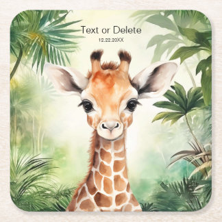 Cute Giraffe Jungle Baby Shower Party Beautiful Square Paper Coaster
