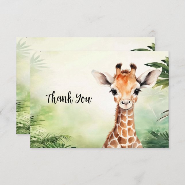 Cute Giraffe Jungle Baby Shower Party Beautiful Thank You Card (Front/Back)