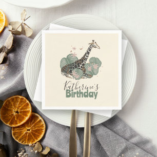 Cute Giraffe Jungle Botanical Animal Birthday   Napkin