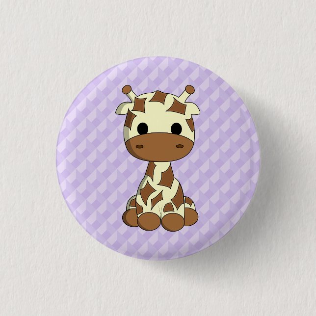 Cute giraffe kawaii cartoon purple kids button (Front)