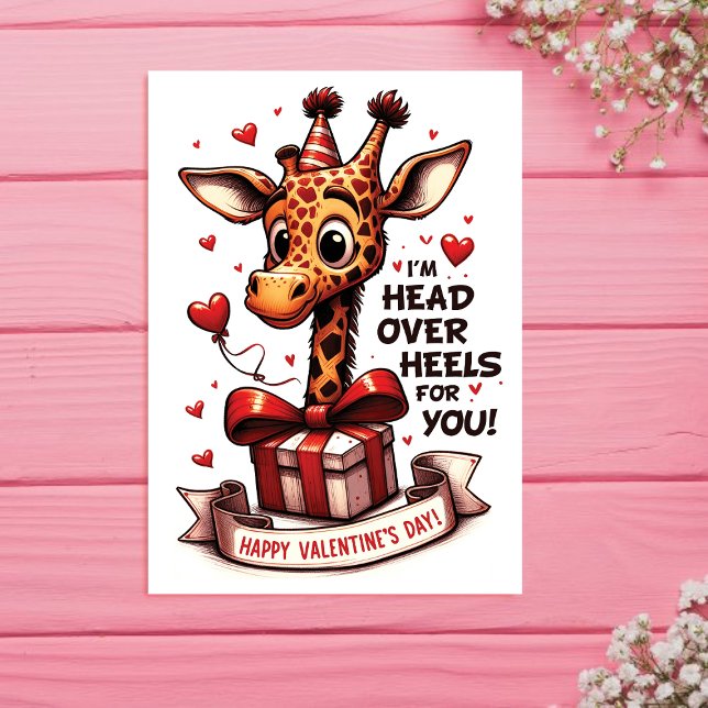 Cute Giraffe l Head Over Heels Valentine   Holiday Card (Creator Uploaded)