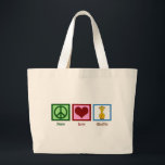 Cute Giraffe Large Tote Bag<br><div class="desc">Peace Love Giraffes gift. Pretty green peace sign,  red heart,  and cartoon giraffe.</div>