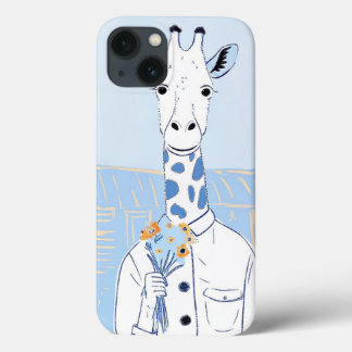 Cute giraffe light blue pop art iPhone 13 case