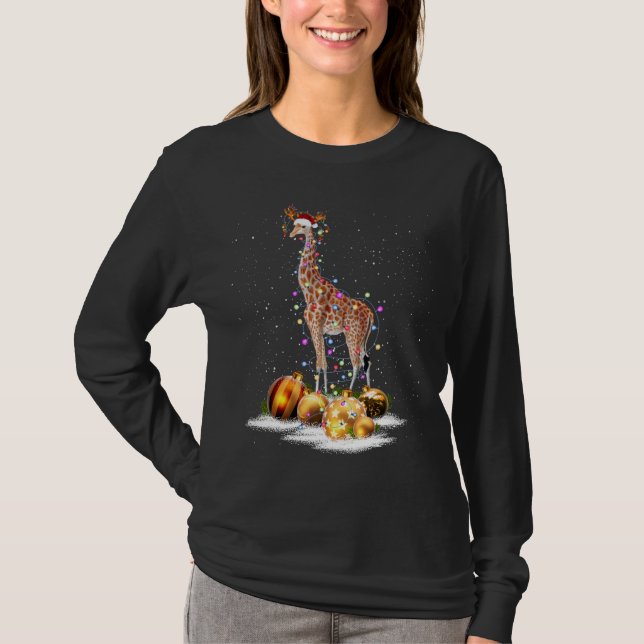 Cute Giraffe Lights Santa Hat Sweater Xmas Tree Ch (Front)