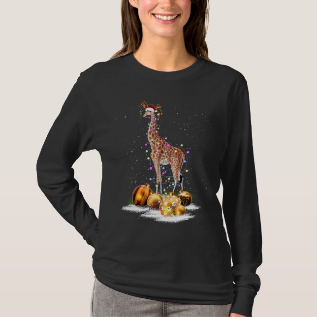 Cute Giraffe Lights Santa Hat Sweater Xmas Tree Ch (Front)