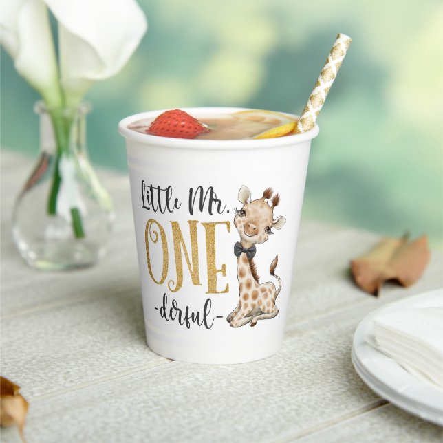 Cute Giraffe Little Mr. One Derful 1st Birthday Paper Cups (Insitu)