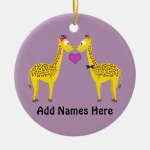 Cute Giraffe Love Ceramic Ornament