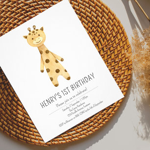 Cute Giraffe, minimalist kids birthday Invitation Postcard