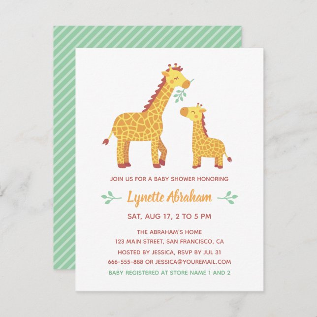 Cute Giraffe Mom and Baby Shower Invitation (Front/Back)