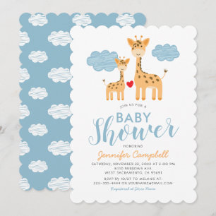 Cute Giraffe Mother and Child Baby Shower Invitation
