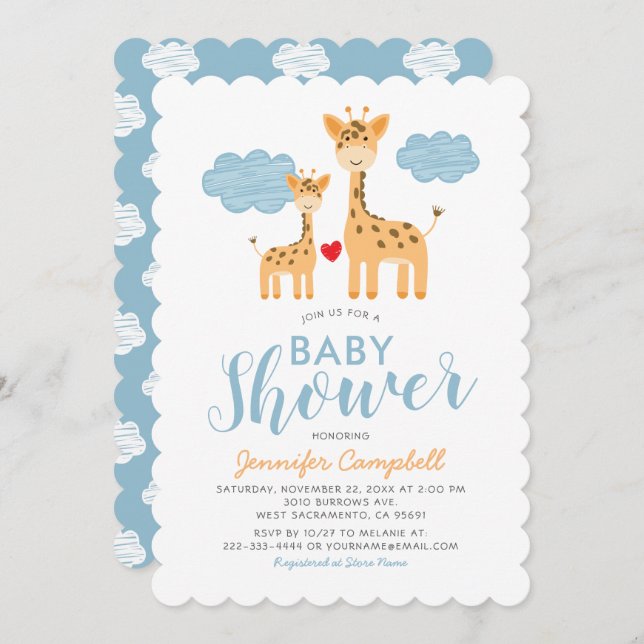 Cute Giraffe Mother and Child Baby Shower Invitation (Front/Back)