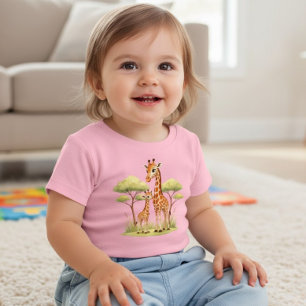 Cute Giraffe Mother Baby Safari Kids Baby T-Shirt