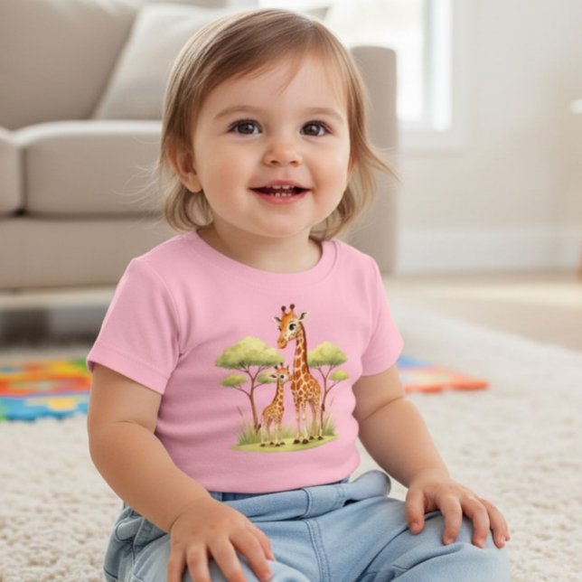 Cute Giraffe Mother Baby Safari Kids Baby T-Shirt (Creator Uploaded)