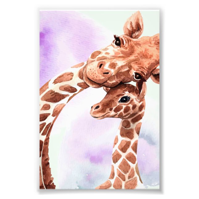 Cute Giraffe Mum And Baby, Gift For Daughter Photo Print (Front)