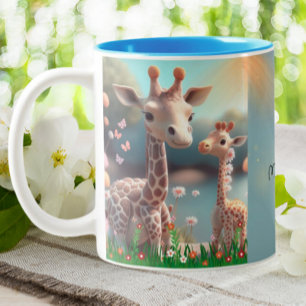 Cute Giraffe Mum & Baby Me & Mini Me Personalised Two-Tone Coffee Mug