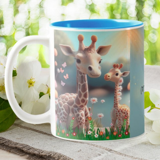 Cute Giraffe Mum & Baby Me & Mini Me Personalised  Two-Tone Coffee Mug (Creator Uploaded)