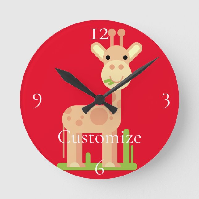 Cute Giraffe Munching  Thunder_Cove Round Clock (Front)