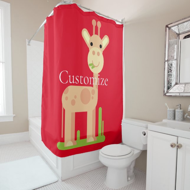 Cute Giraffe Munching  Thunder_Cove Shower Curtain (In Situ)
