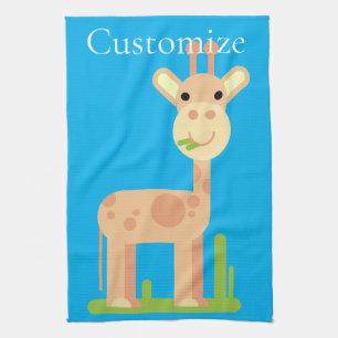 Cute Giraffe Munching Thunder_Cove Tea Towel