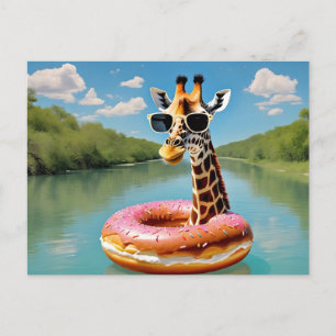 Cute Giraffe on Doughnut Floatation Device Postcard
