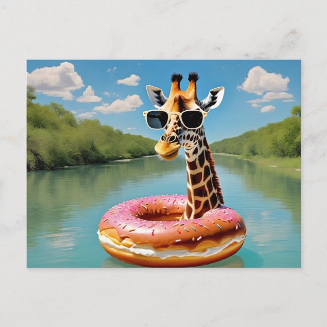 Cute Giraffe on Doughnut Floatation Device Postcard (Front)