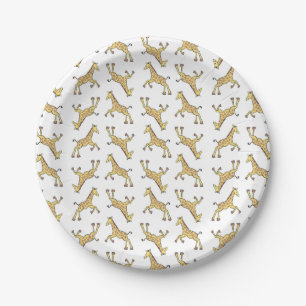 Cute Giraffe Pattern White Baby Shower Paper Plate