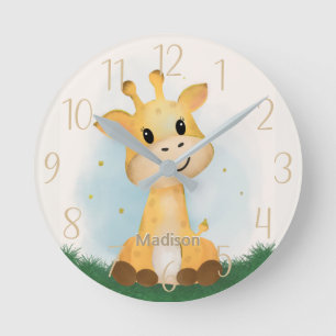 Cute Giraffe Personalised Gender Neutral  Round Clock