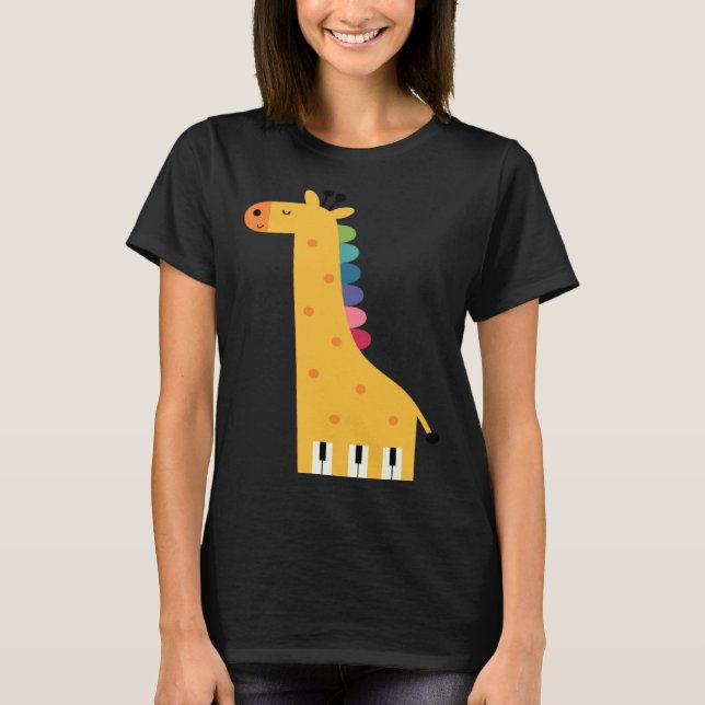 Cute Giraffe Piano Music T-Shirt (Front)