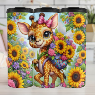 Cute Giraffe Pink Bow Flower Backpack Thermal Tumbler