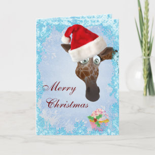 Cute Giraffe & Pink Cupcake Christmas Card