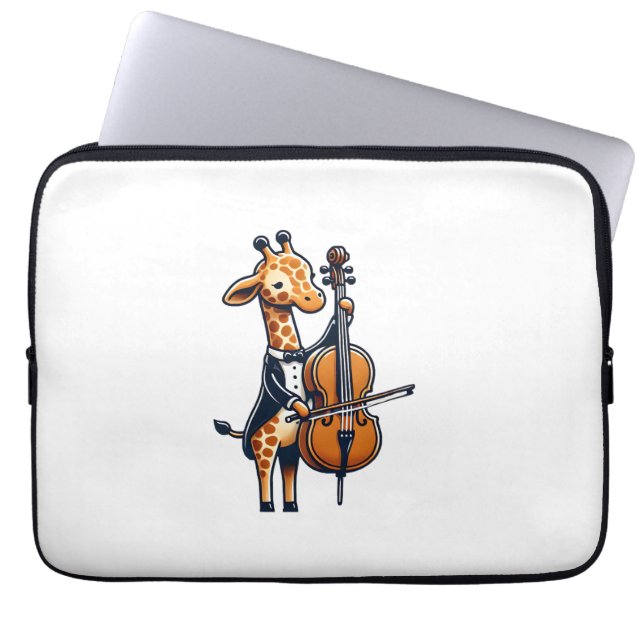 Cute Giraffe Playing Cello Giraffes Musician Music Laptop Sleeve (Front)