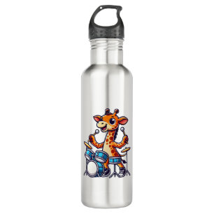 Cute Giraffe Playing Drums Giraffes Drummer Music  710 Ml Water Bottle