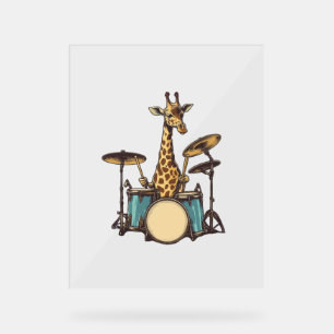 Cute Giraffe Playing Drums Giraffes Drummer Music  Acrylic Sign