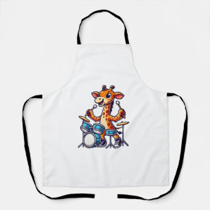 Cute Giraffe Playing Drums Giraffes Drummer Music Apron