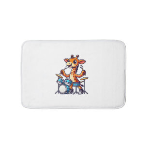 Cute Giraffe Playing Drums Giraffes Drummer Music Bath Mat