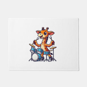 Cute Giraffe Playing Drums Giraffes Drummer Music Doormat